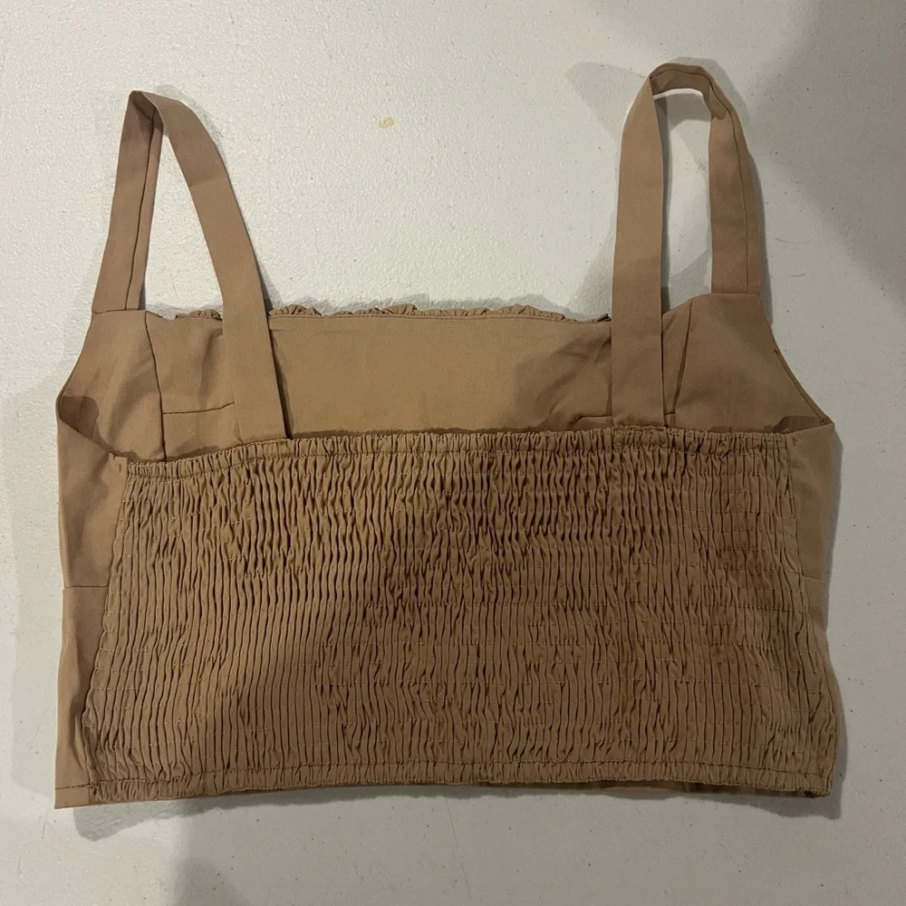Tan Ruched Crop Top - Picture 2 of 2